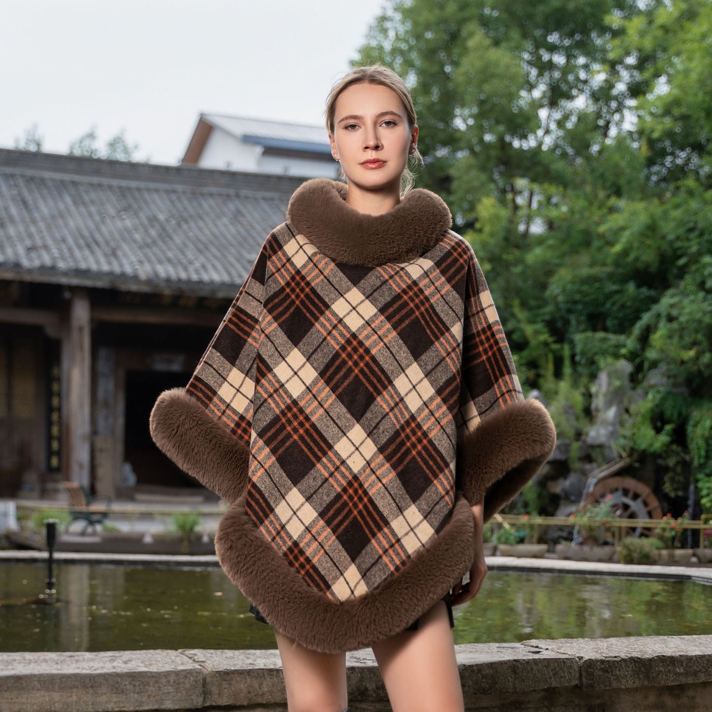 Isolde Fleece-Lined Plaid Winter Cloak
