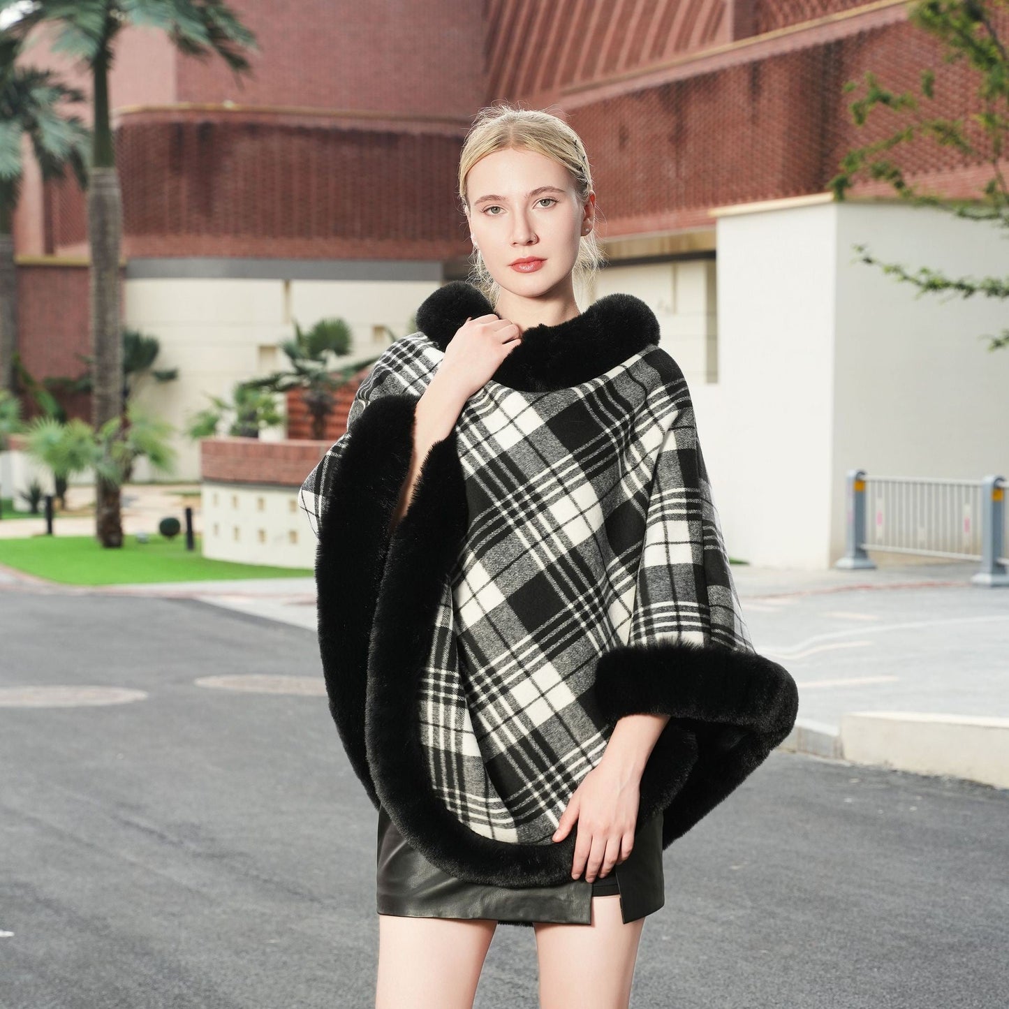 Isolde Fleece-Lined Plaid Winter Cloak