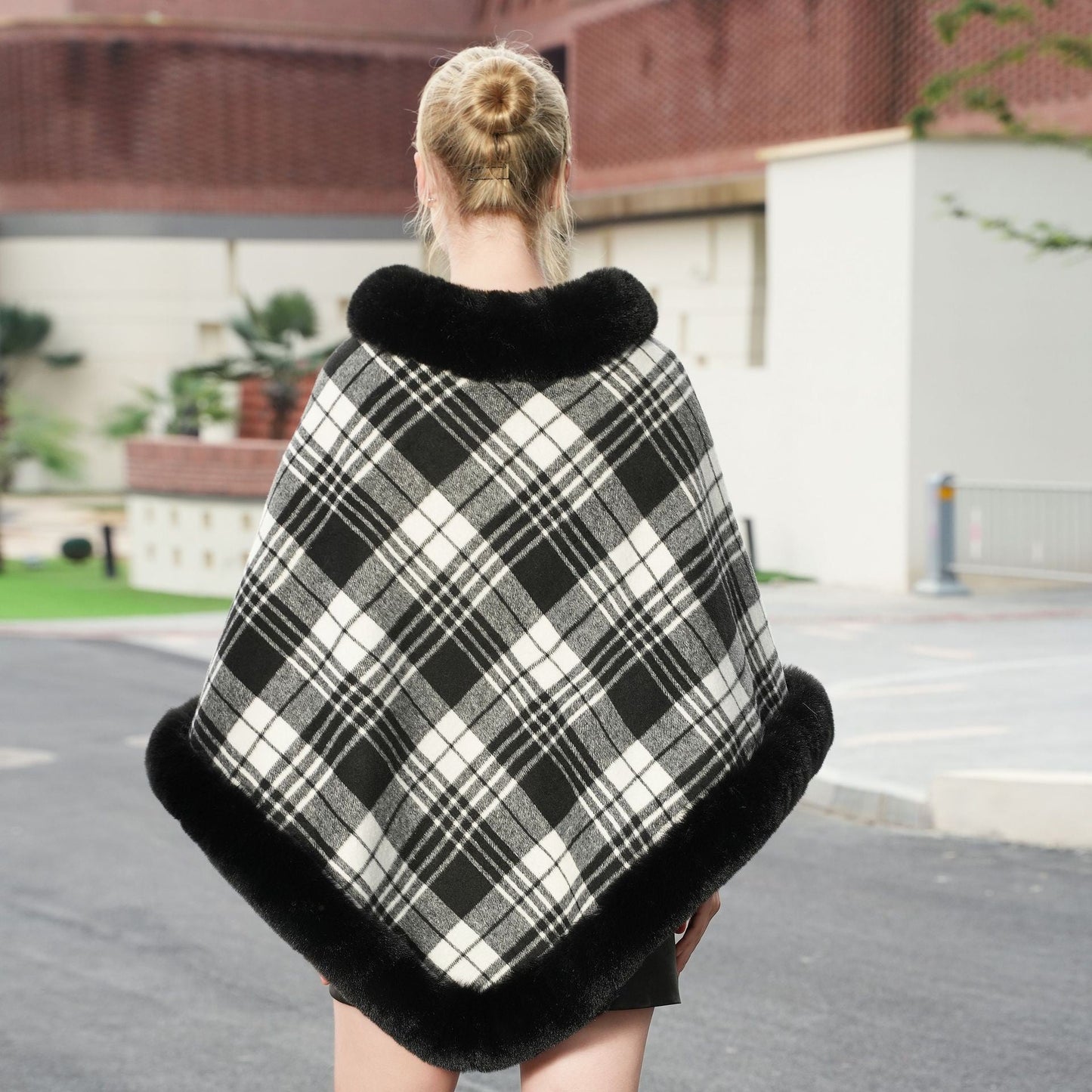 Isolde Fleece-Lined Plaid Winter Cloak
