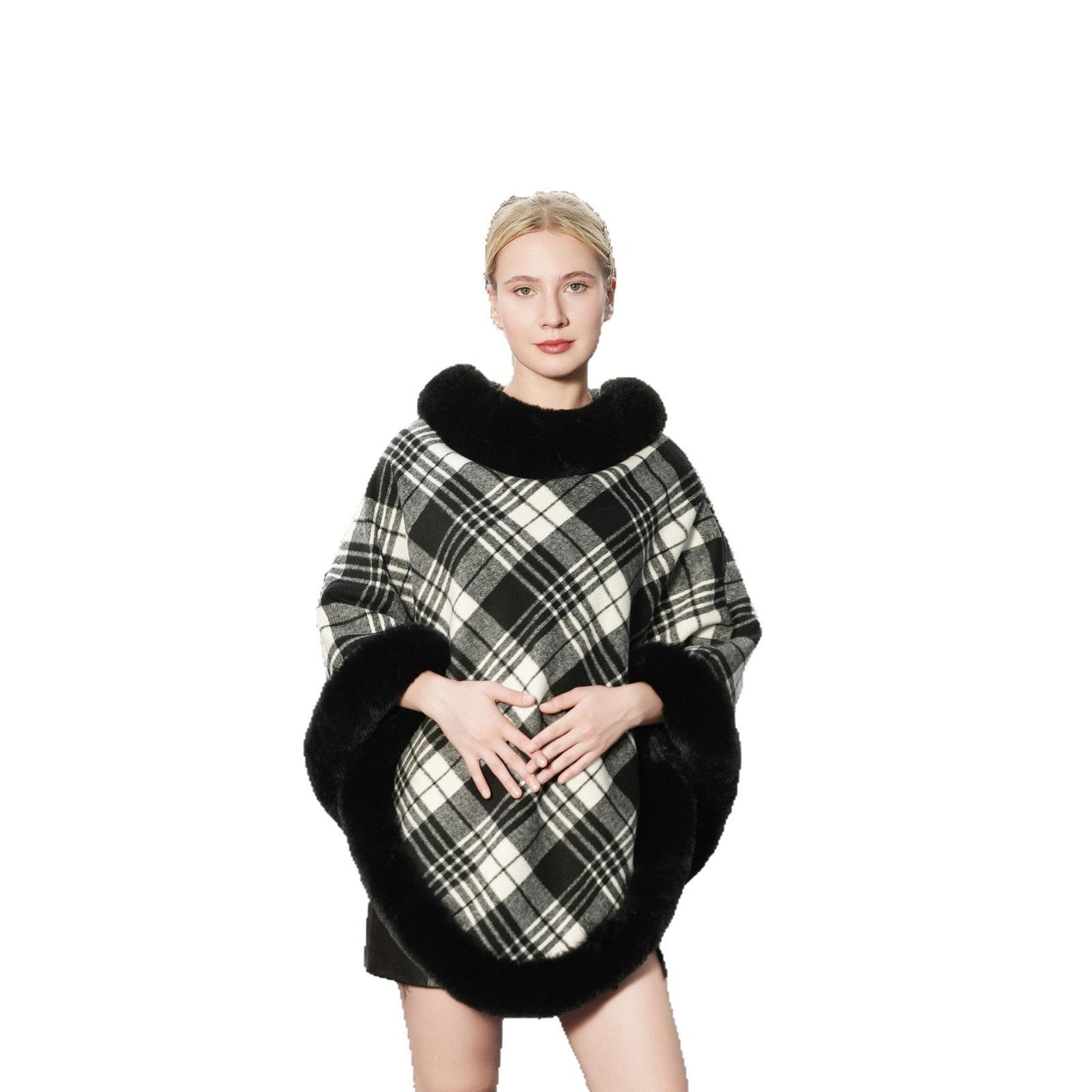 Isolde Fleece-Lined Plaid Winter Cloak