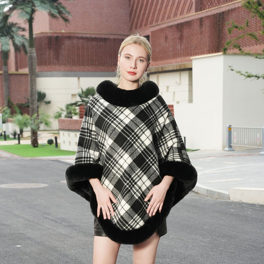 Isolde Fleece-Lined Plaid Winter Cloak