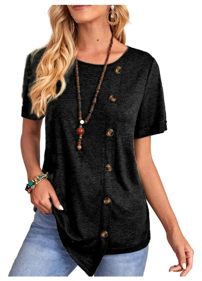 Saria Button-Drape Short Sleeve Tee