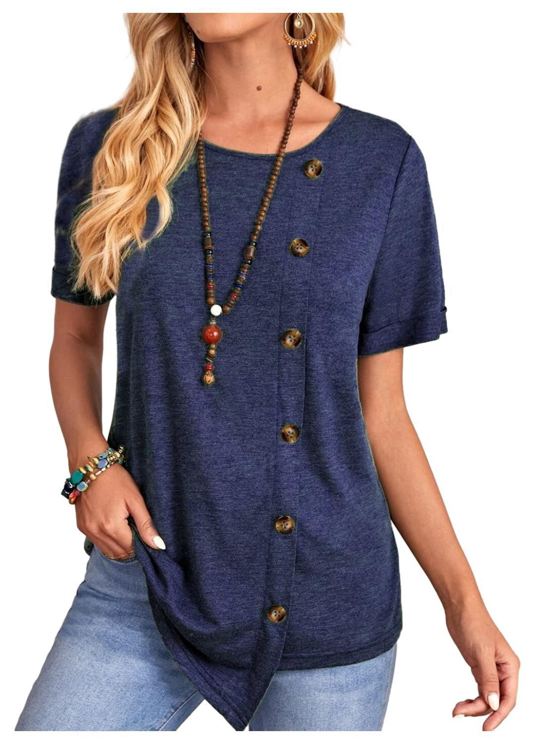 Saria Button-Drape Short Sleeve Tee