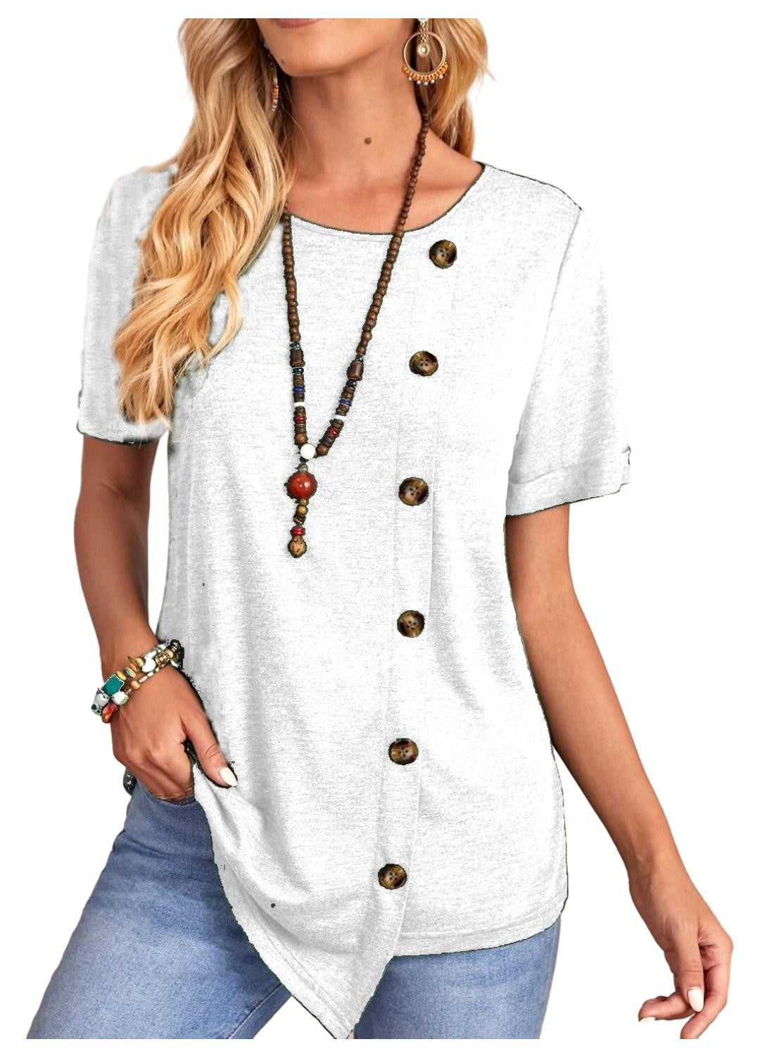 Saria Button-Drape Short Sleeve Tee