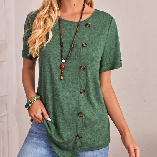 Saria Button-Drape Short Sleeve Tee