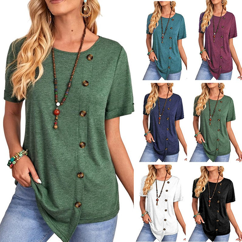 Saria Button-Drape Short Sleeve Tee
