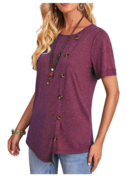 Saria Button-Drape Short Sleeve Tee