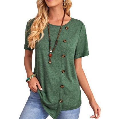Saria Button-Drape Short Sleeve Tee