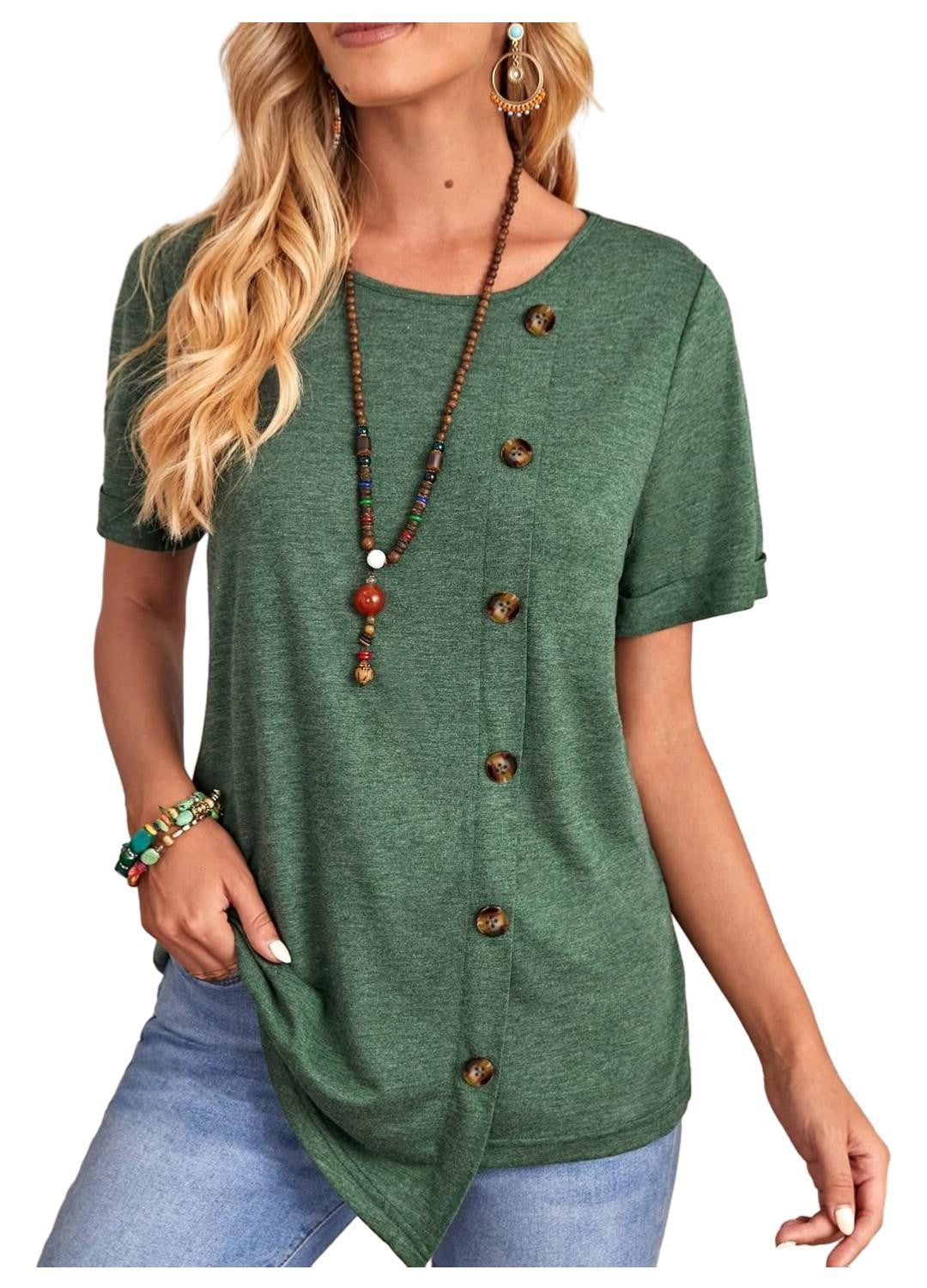 Saria Button-Drape Short Sleeve Tee