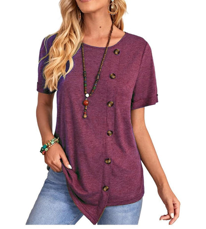 Saria Button-Drape Short Sleeve Tee
