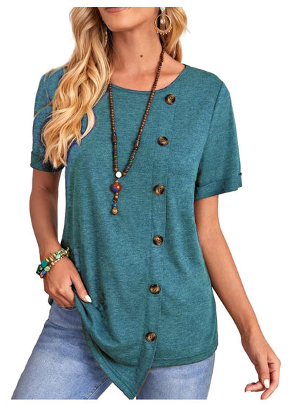 Saria Button-Drape Short Sleeve Tee