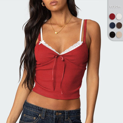 Sylvara Bow-Lace Contrast Cami Top