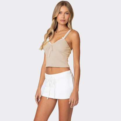 Sylvara Bow-Lace Contrast Cami Top