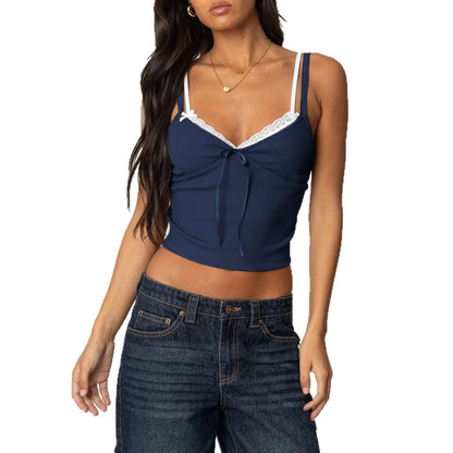Sylvara Bow-Lace Contrast Cami Top